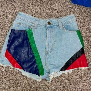 Urban Outfitters Faux Leather Colorblock Denim Shorts